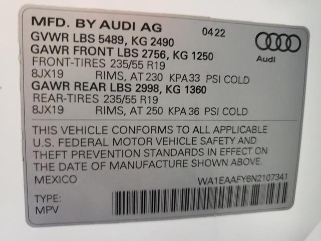 Photo 10 from auction – 2022 AUDI Q5 PREMIUM with VIN WA1EAAFY6N2107341
