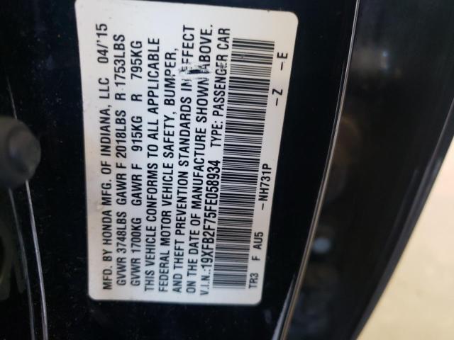 Photo 10 from auction – 2015 HONDA CIVIC SE with VIN 19XFB2F75FE058934