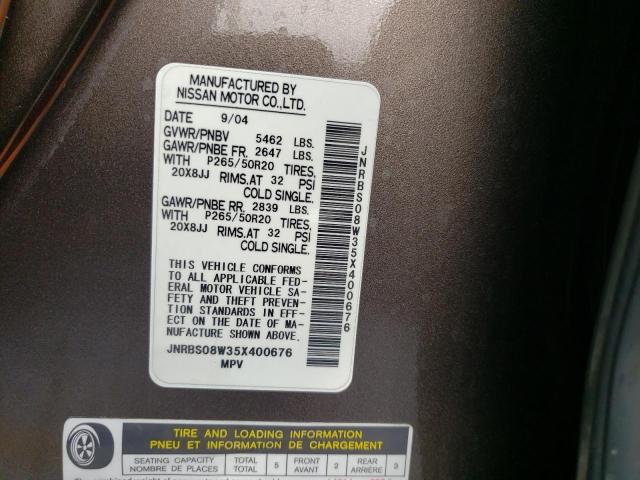 Photo 10 from auction – 2005 INFINITI FX45 with VIN JNRBS08W35X400676