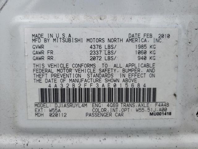 Photo 10 from auction – 2010 MITSUBISHI GALANT FE with VIN 4A32B2FF3AE015684