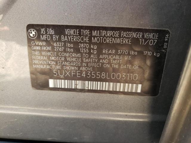 Photo 10 from auction – 2008 BMW X5 3.0I with VIN 5UXFE43558L003110