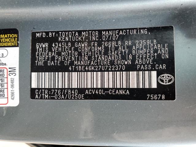 Photo 10 from auction – 2007 TOYOTA CAMRY CE with VIN 4T1BE46K27U722370