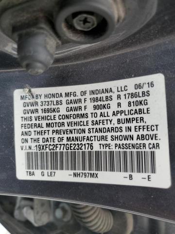 Photo 10 from auction – 2016 HONDA CIVIC EX with VIN 19XFC2F77GE232176