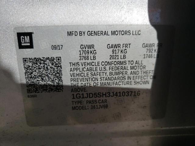Photo 10 from auction – 2018 CHEVROLET SONIC LT with VIN 1G1JD5SH3J4103716