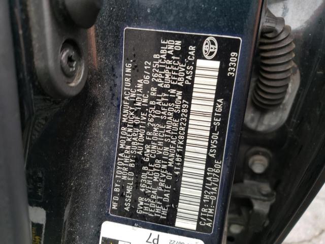 Photo 10 from auction – 2012 TOYOTA CAMRY BASE with VIN 4T4BF1FK8CR232897