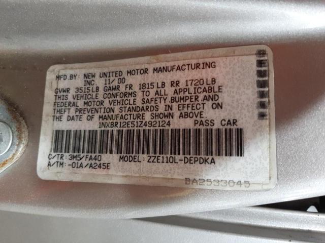 Photo 10 from auction – 2001 TOYOTA COROLLA CE with VIN 1NXBR12E51Z492124