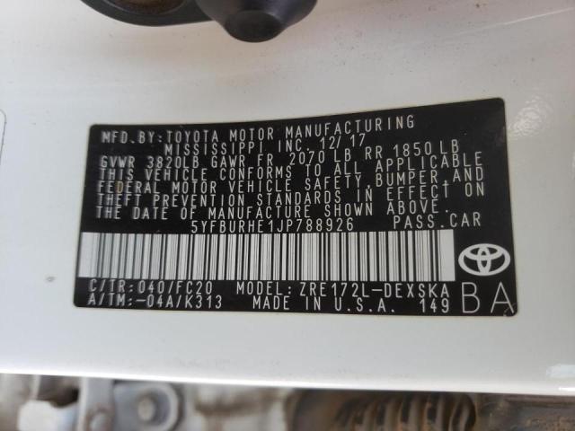 Photo 10 from auction – 2018 TOYOTA COROLLA L with VIN 5YFBURHE1JP788926