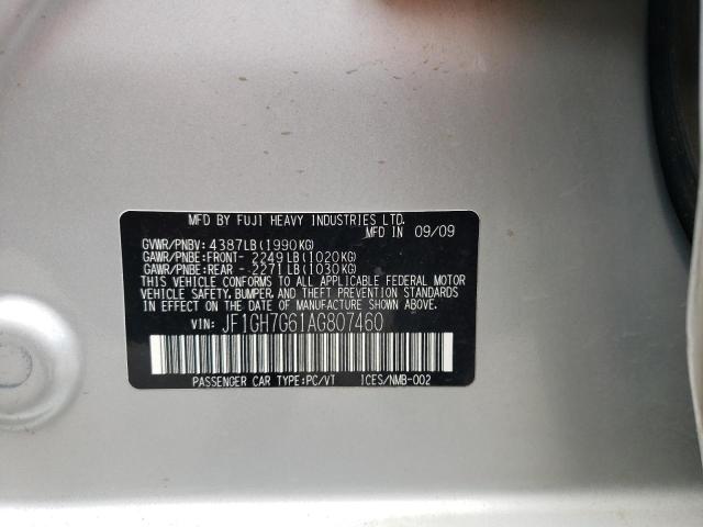 Photo 10 from auction – 2010 SUBARU IMPREZA WR with VIN JF1GH7G61AG807460