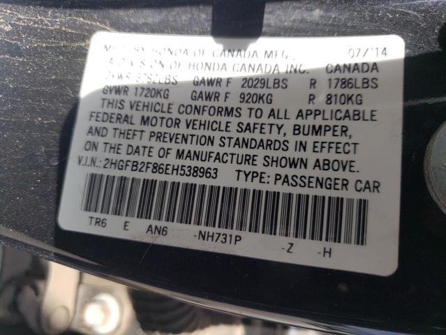 Photo 10 from auction – 2014 HONDA CIVIC EX with VIN 2HGFB2F86EH538963