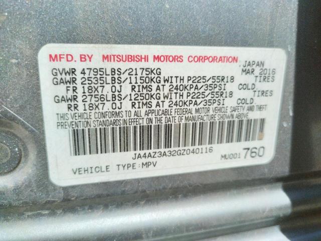 Zdjęcie 10 z aukcji – 2016 MITSUBISHI OUTLANDER z VIN JA4AZ3A32GZ040116