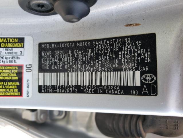 Photo 10 from auction – 2015 TOYOTA COROLLA L with VIN 2T1BURHE0FC362653