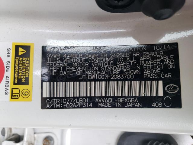 Photo 10 from auction – 2015 LEXUS ES 300H with VIN JTHBW1GG7F2083700