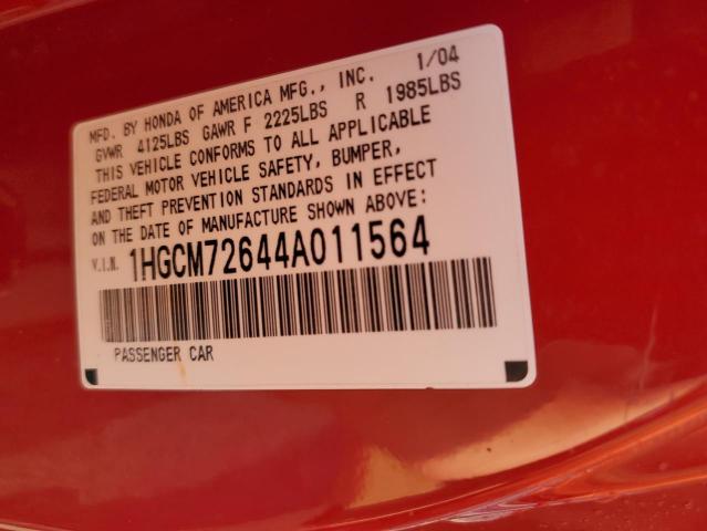 Photo 10 from auction – 2004 HONDA ACCORD EX with VIN 1HGCM72644A011564