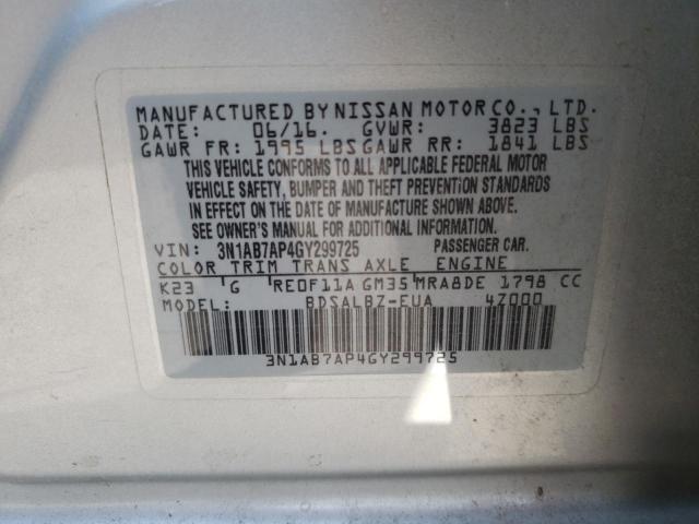Photo 10 from auction – 2016 NISSAN SENTRA S with VIN 3N1AB7AP4GY299725