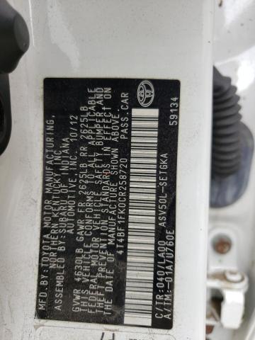 Photo 10 from auction – 2012 TOYOTA CAMRY BASE with VIN 4T4BF1FK0CR258720