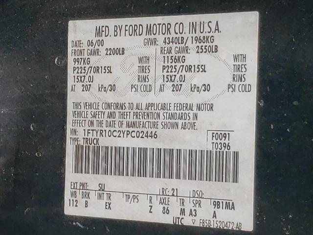 Photo 10 from auction – 2000 FORD RANGER with VIN 1FTYR10C2YPC02446