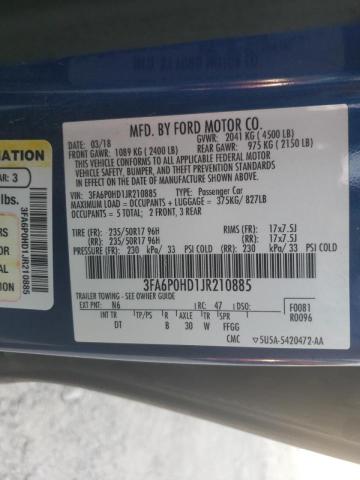 Photo 10 from auction – 2018 FORD FUSION SE with VIN 3FA6P0HD1JR210885