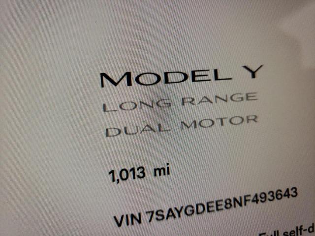 Photo 8 from auction – 2022 TESLA MODEL Y with VIN 7SAYGDEE8NF493643