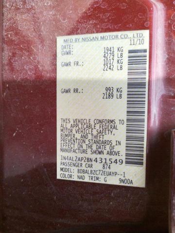 Photo 10 from auction – 2011 NISSAN ALTIMA with VIN 1N4AL2AP2BN431549