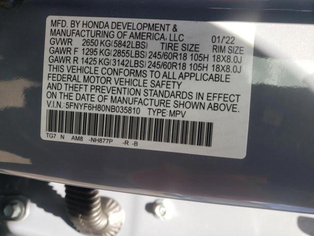 Photo 10 from auction – 2022 HONDA PILOT TRAI with VIN 5FNYF6H80NB035810