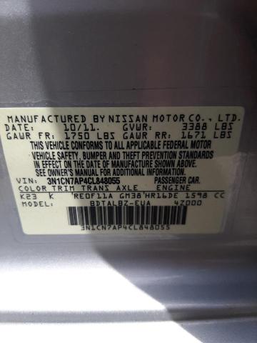Photo 10 from auction – 2012 NISSAN VERSA S with VIN 3N1CN7AP4CL848055
