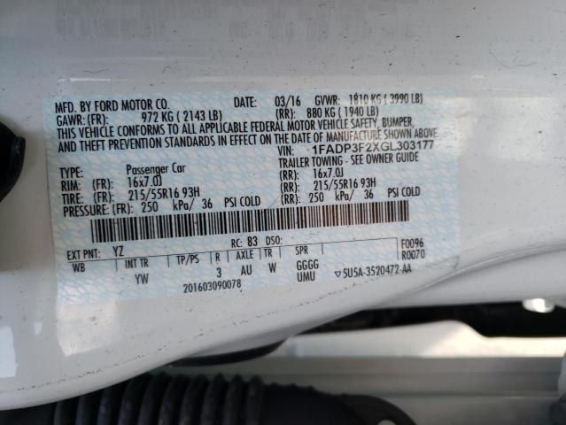 Photo 10 from auction – 2016 FORD FOCUS SE with VIN 1FADP3F2XGL303177