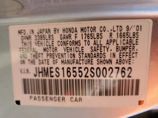 Photo 10 from auction – 2002 HONDA CIVIC LX with VIN JHMES16552S002762