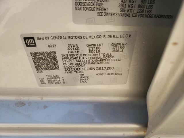 Photo 10 from auction – 2022 CHEVROLET SILVERADO with VIN 3GCUDDED0NG517200