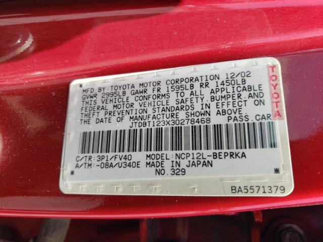 Photo 10 from auction – 2003 TOYOTA ECHO with VIN JTDBT123X30278468