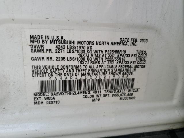 Photo 10 from auction – 2013 MITSUBISHI OUTLANDER with VIN 4A4AR4AUXDE015366