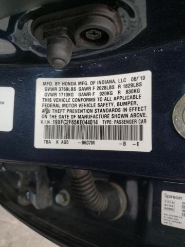 Photo 10 from auction – 2019 HONDA CIVIC LX with VIN 19XFC2F65KE044014