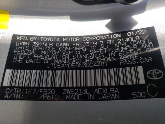Photo 10 from auction – 2022 TOYOTA COROLLA LE with VIN JTDEAMDE8N3004481