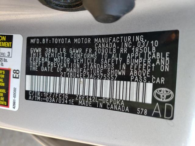 Photo 10 from auction – 2010 TOYOTA COROLLA BA with VIN 2T1BU4EE3AC375557