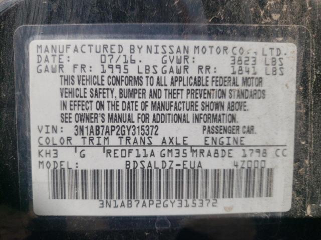 Photo 10 from auction – 2016 NISSAN SENTRA S with VIN 3N1AB7AP2GY315372