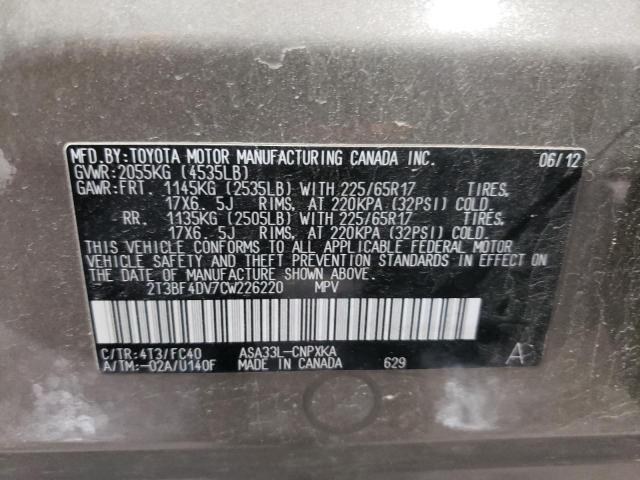 Photo 10 from auction – 2012 TOYOTA RAV4 with VIN 2T3BF4DV7CW226220