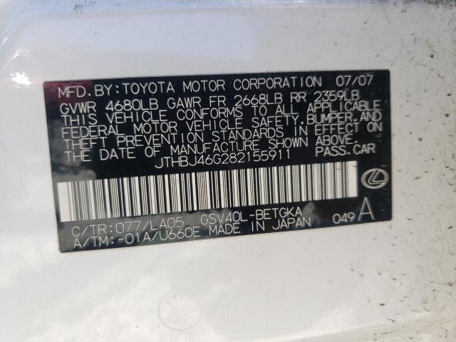 Photo 10 from auction – 2008 LEXUS ES 350 with VIN JTHBJ46G282155911