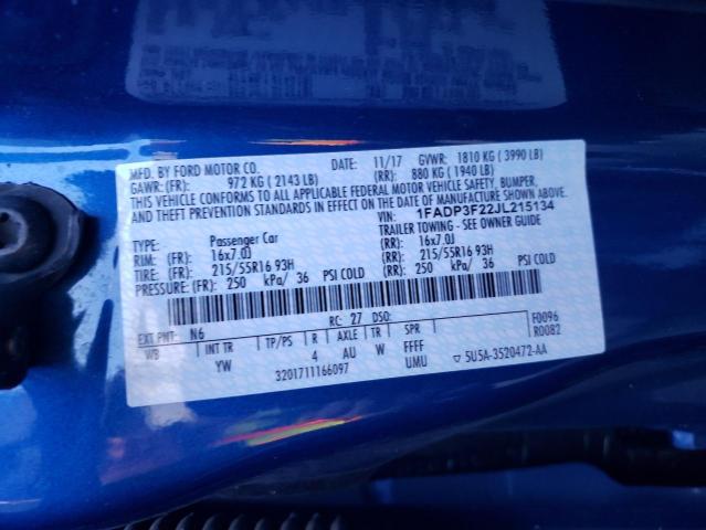 Photo 10 from auction – 2018 FORD FOCUS SE with VIN 1FADP3F22JL215134