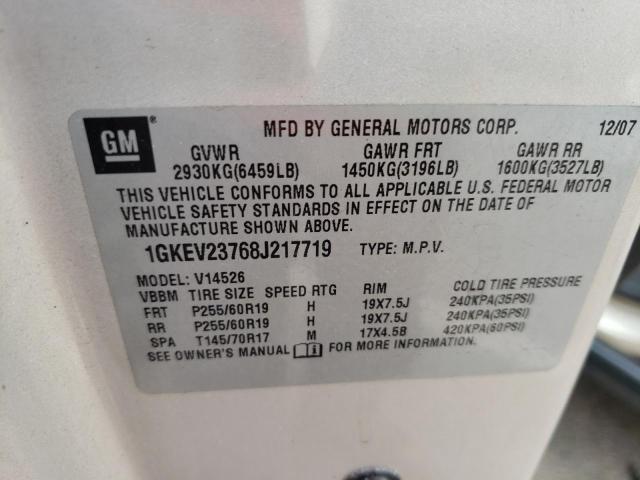 Photo 10 from auction – 2008 GMC ACADIA SLT with VIN 1GKEV23768J217719