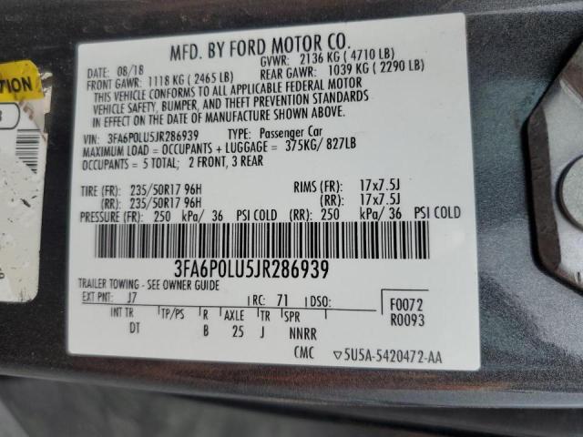 Photo 10 from auction – 2018 FORD FUSION SE with VIN 3FA6P0LU5JR286939