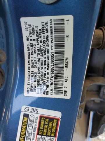 Photo 10 from auction – 2007 HONDA CIVIC EX with VIN 1HGFA16887L090051