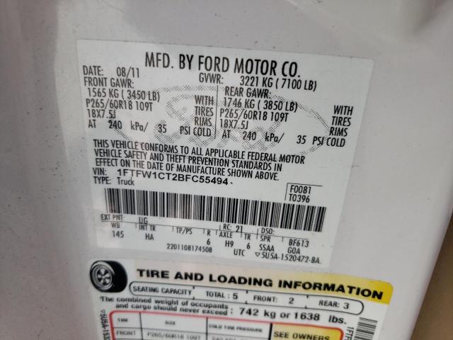 Photo 10 from auction – 2011 FORD F150 SUPER with VIN 1FTFW1CT2BFC55494