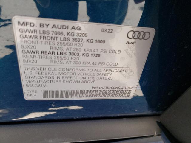 Photo 10 from auction – 2022 AUDI E-TRON PRE with VIN WA1AABGE8NB031646