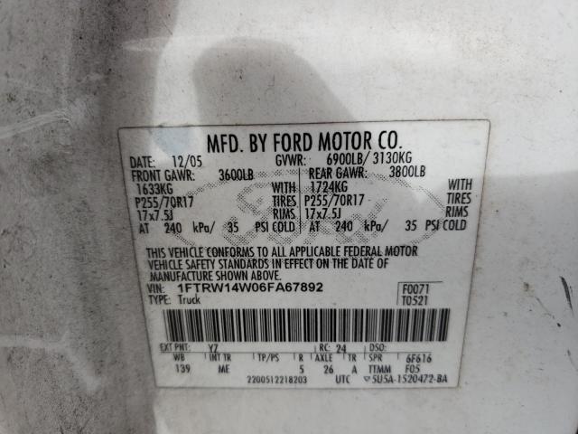 Photo 10 from auction – 2006 FORD F150 SUPER with VIN 1FTRW14W06FA67892