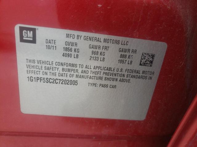 Photo 10 from auction – 2012 CHEVROLET CRUZE LT with VIN 1G1PF5SC2C7202005