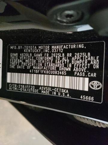 Photo 10 from auction – 2012 TOYOTA CAMRY BASE with VIN 4T1BF1FK8CU083465