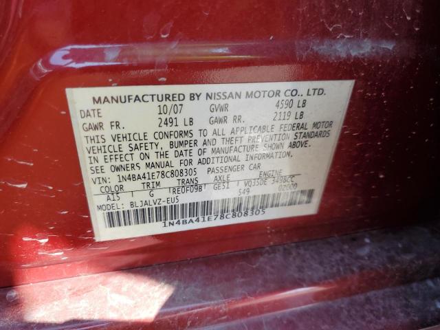 Photo 10 from auction – 2008 NISSAN MAXIMA SE with VIN 1N4BA41E78C808305