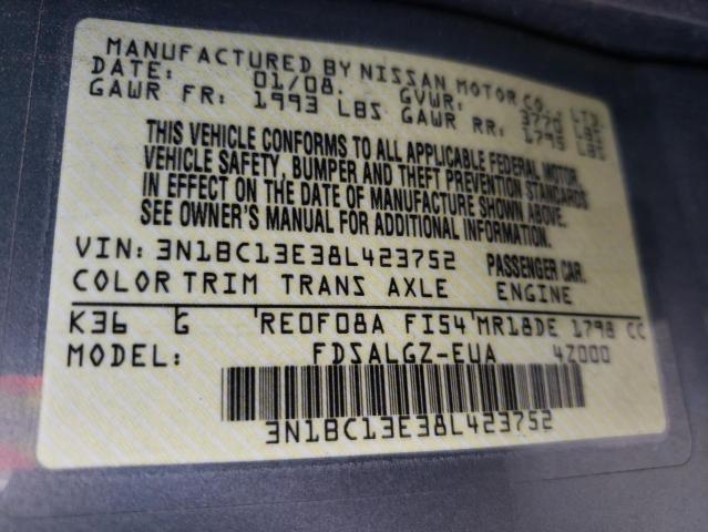 Photo 10 from auction – 2008 NISSAN VERSA S with VIN 3N1BC13E38L423752