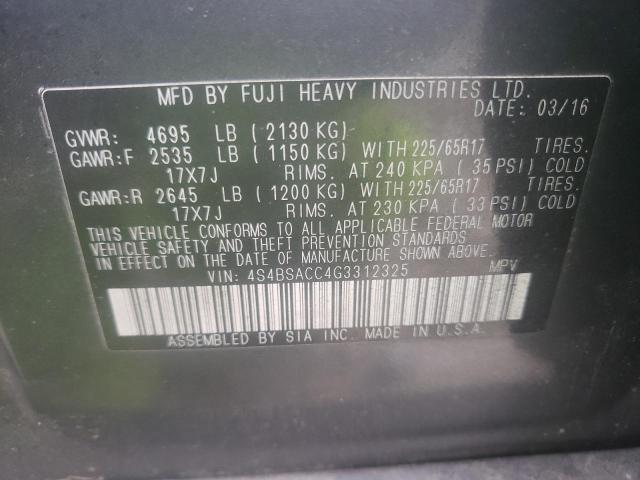 Photo 10 from auction – 2016 SUBARU OUTBACK 2. with VIN 4S4BSACC4G3312325