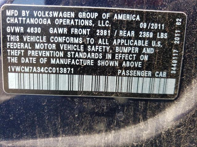 Photo 10 from auction – 2012 VOLKSWAGEN PASSAT SEL with VIN 1VWCM7A34CC013871