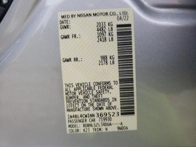 Photo 10 from auction – 2022 NISSAN ALTIMA SR with VIN 1N4BL4CW1NN369523